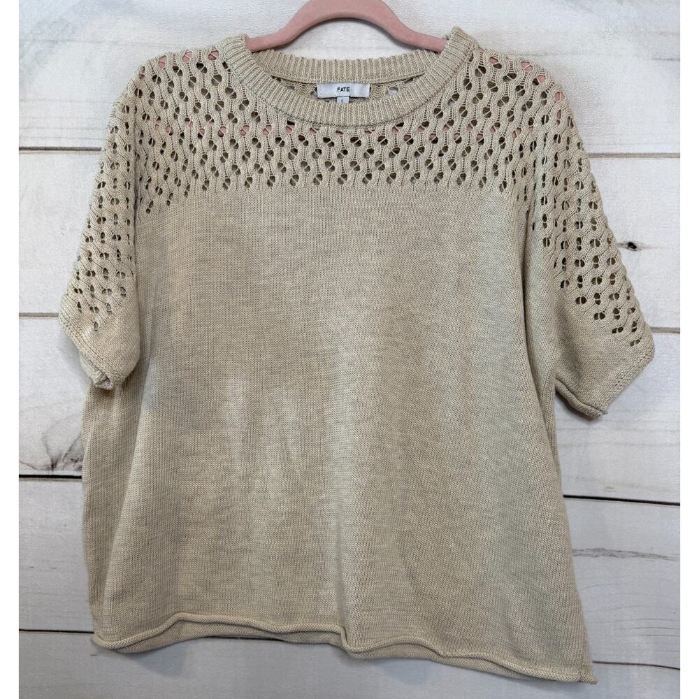 FATE Cream Short Sleeve Sweater‎ L Cut Out Details Everyday Wear Chic Classy